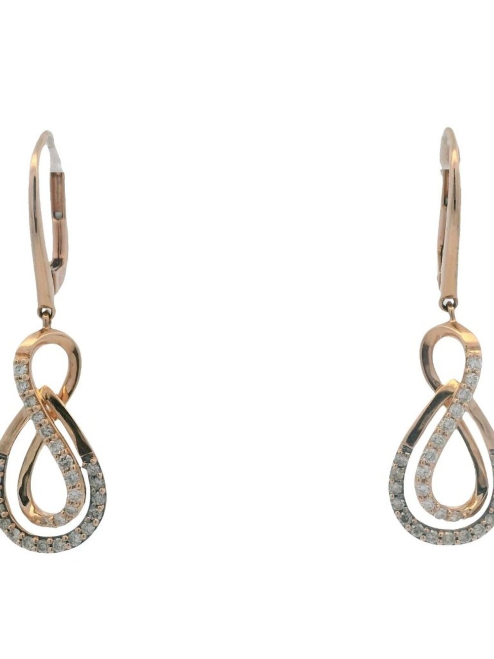 LeVian Solid 14kt Rose Gold and Diamond Ribbon Dangle Leverback Earrings
